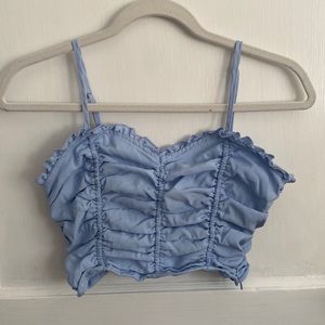 Blue ruched crop top